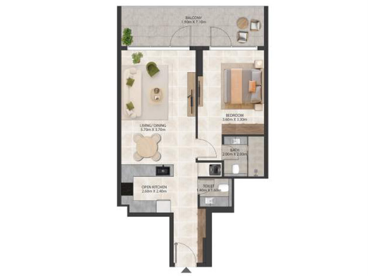 Livia Residences Dubai South 1-BR Apartment Floor Plan Livia Residences Dubai South 1-BR Apartment Floor Plan